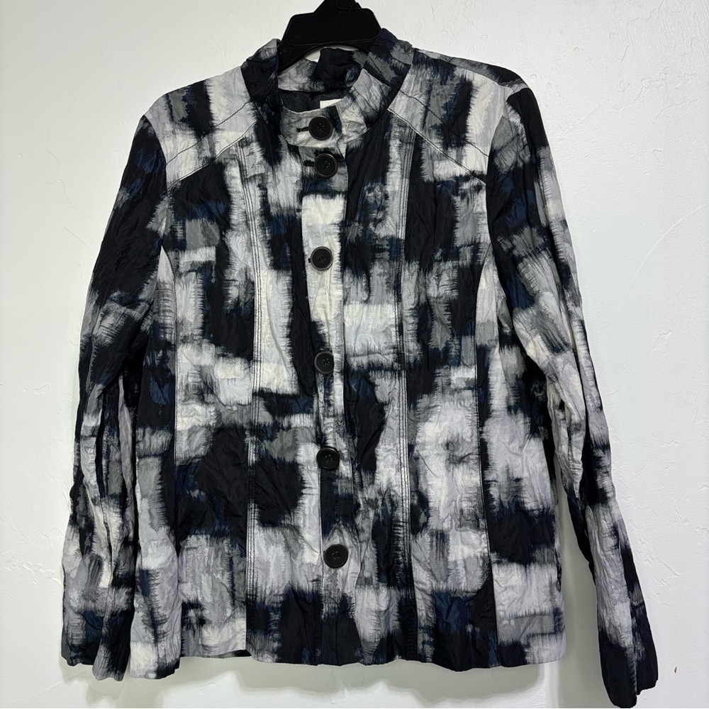 Chico's Women's Button Front Blazer Lightweight Jacket Size 2/Large-12 Black